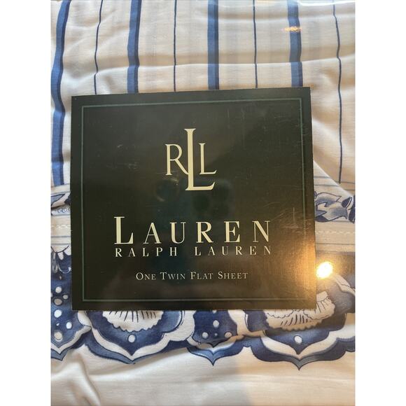 Lauren Ralph Lauren Porcelain Blue/White Twin Flat Sheet, NWT Vintage - Picture 2 of 5